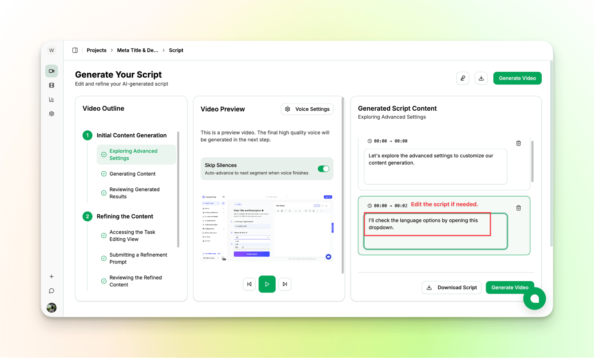Edit the AI-generated Script