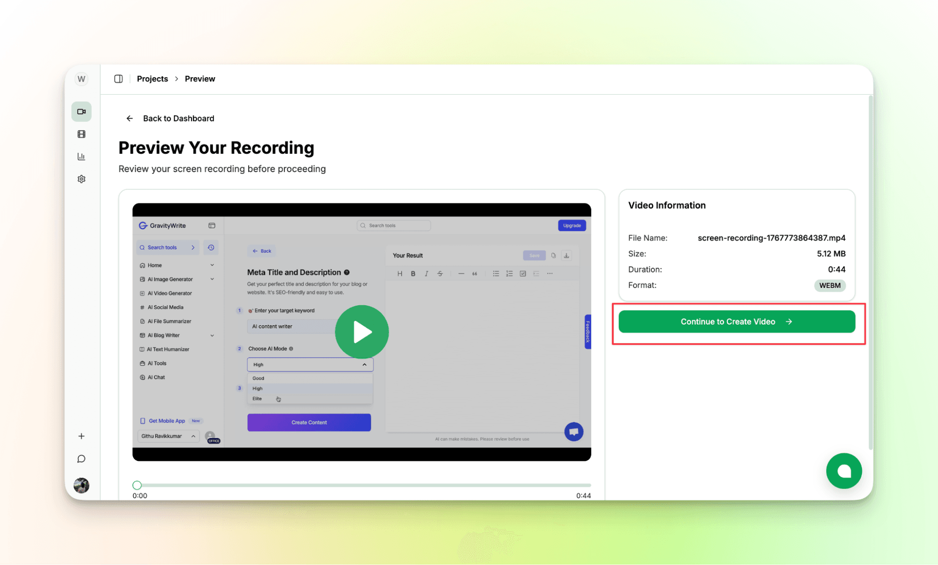 Preview Your Screen Recording